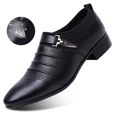 2020 Summer Black Brown White Men Leather Shoes Mens Pointed Toe Dress Shoes High Quality Formal Slip On Hollow Out Sandals Man