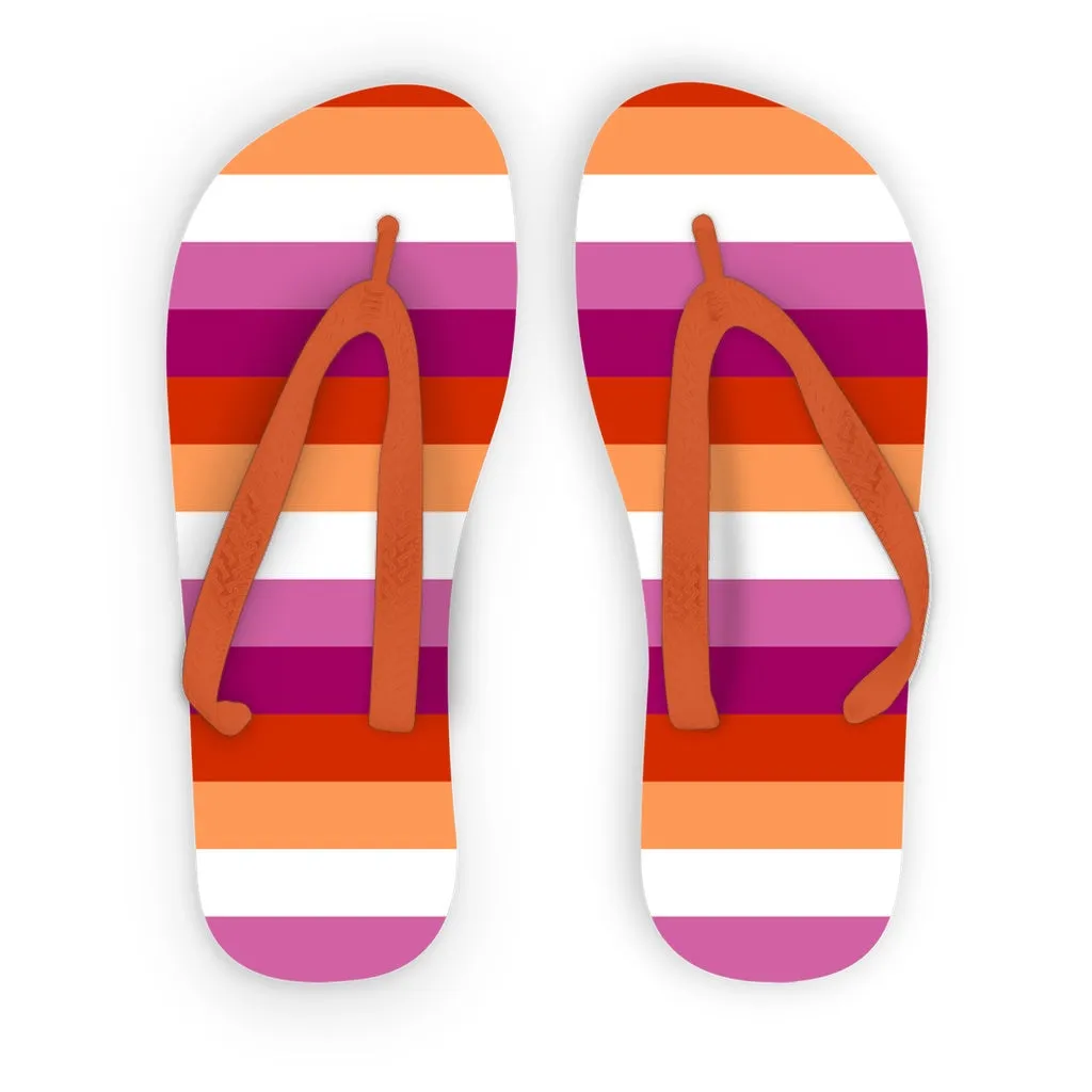 65 MCMLXV LGBT Lesbian Pride Sunset Flag Adult Flip Flops