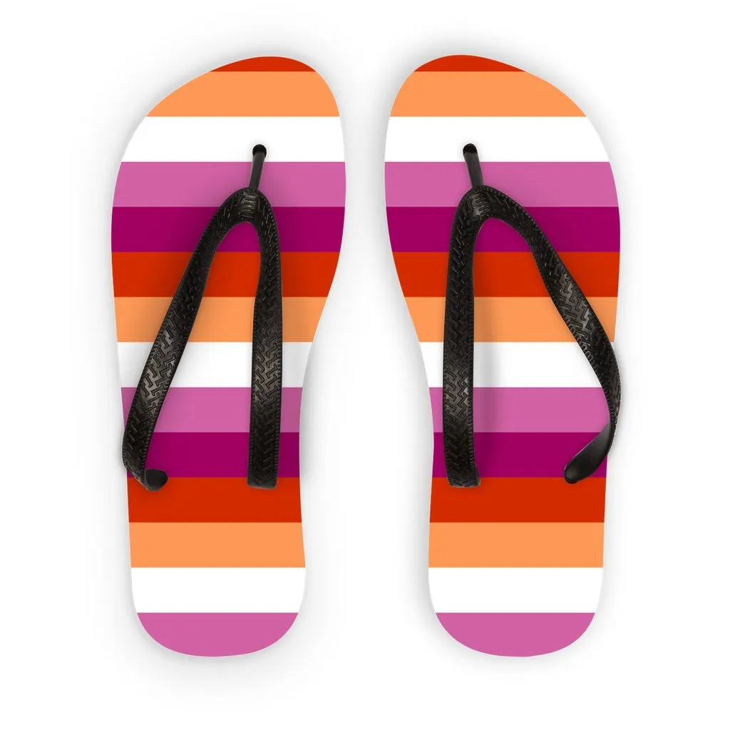 65 MCMLXV LGBT Lesbian Pride Sunset Flag Adult Flip Flops