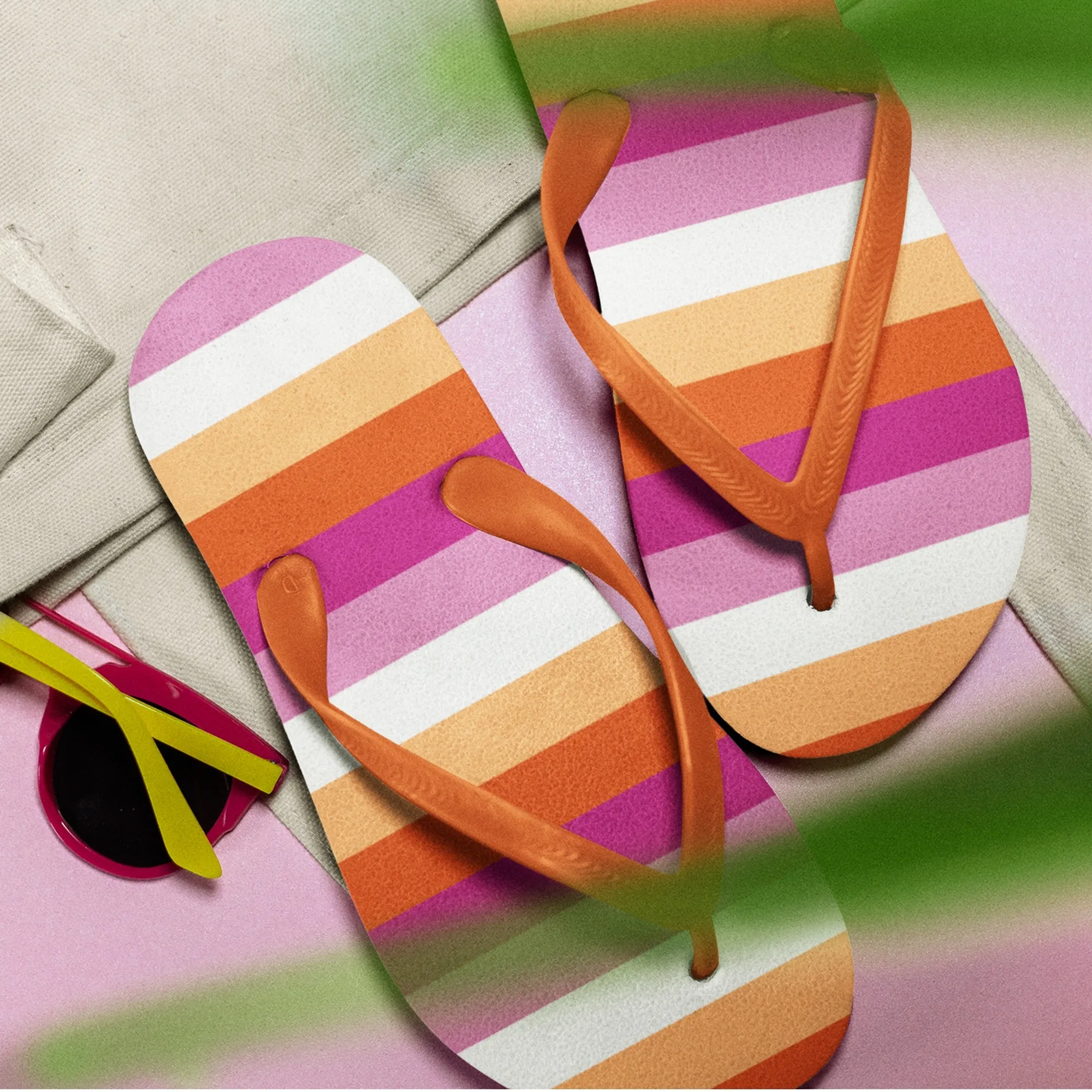 65 MCMLXV LGBT Lesbian Pride Sunset Flag Adult Flip Flops