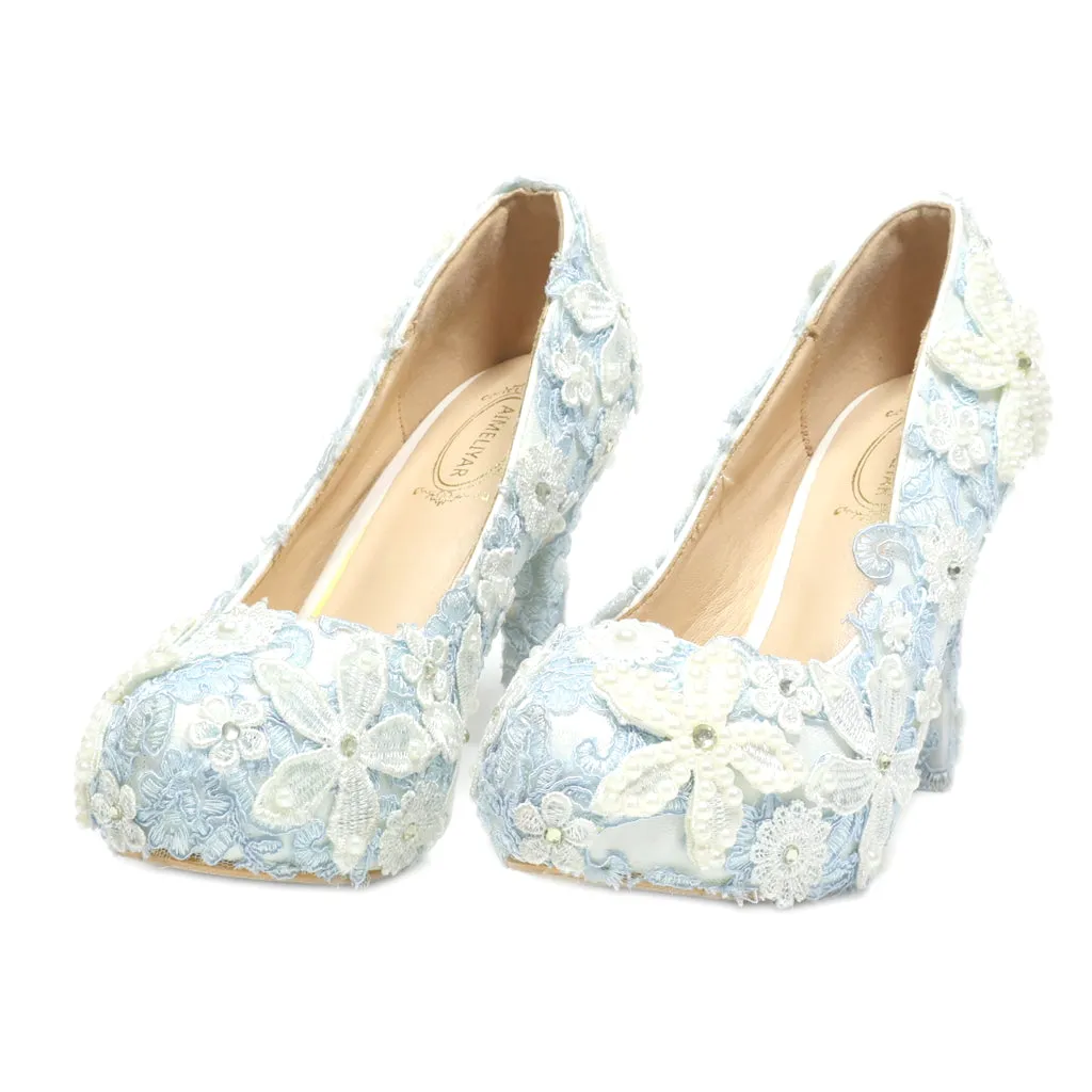 Aimeliyar High-Heel Shoes Sequins Blue Colour For Women