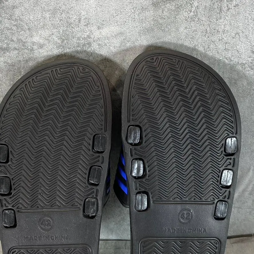 AKADEMIKS Men's Black/Royal Flip 1.0 Stripe Slide Sandals SZ 9
