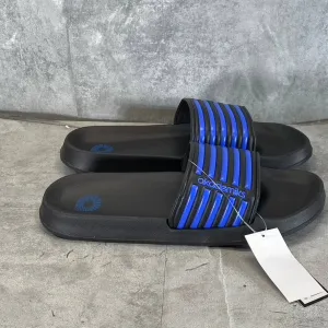 AKADEMIKS Men's Black/Royal Flip 1.0 Stripe Slide Sandals SZ 9