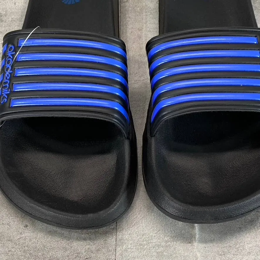 AKADEMIKS Men's Black/Royal Flip 1.0 Stripe Slide Sandals SZ 9