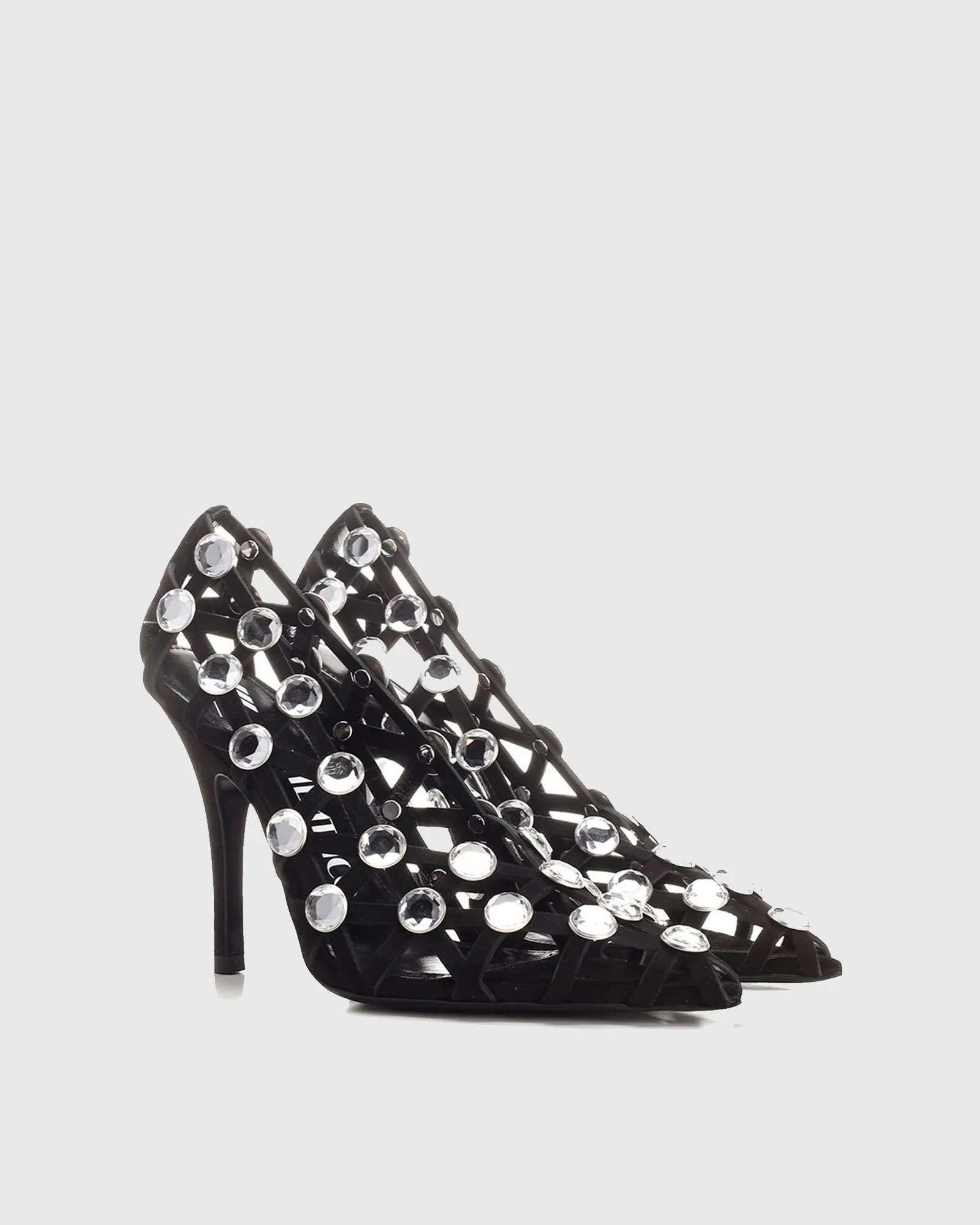 Alina Rhinestone Embellished Cutout Sandals In Black
