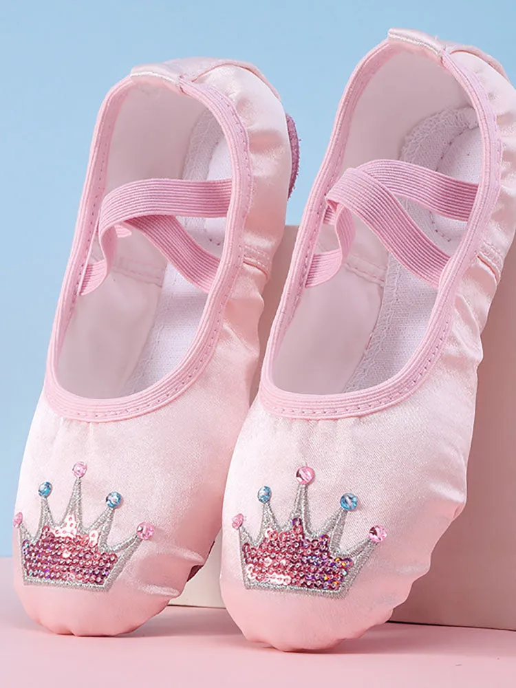 Ballet Dance Soft Sole Shoes Sequin Crown Exercise Shoes