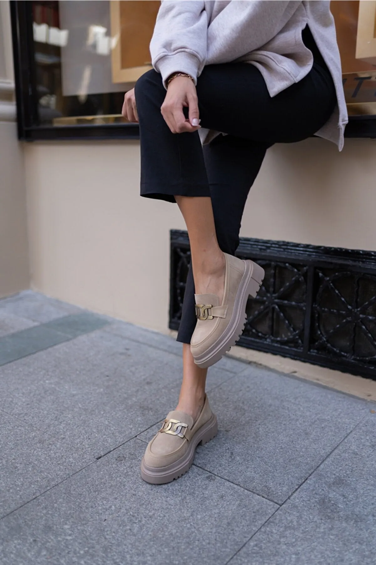 beige chunky loafers