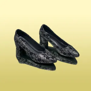 Black Lace Block Heels