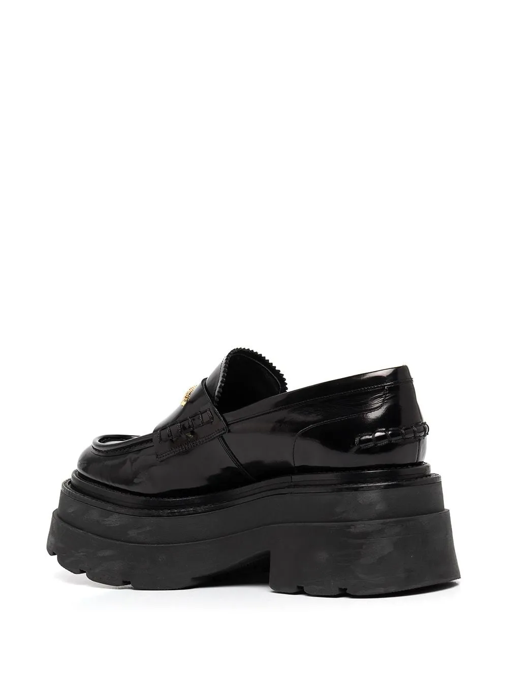 Black leather chunky sole leather loafers