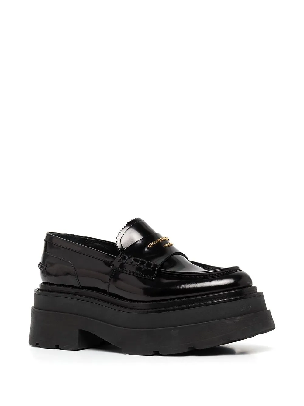 Black leather chunky sole leather loafers
