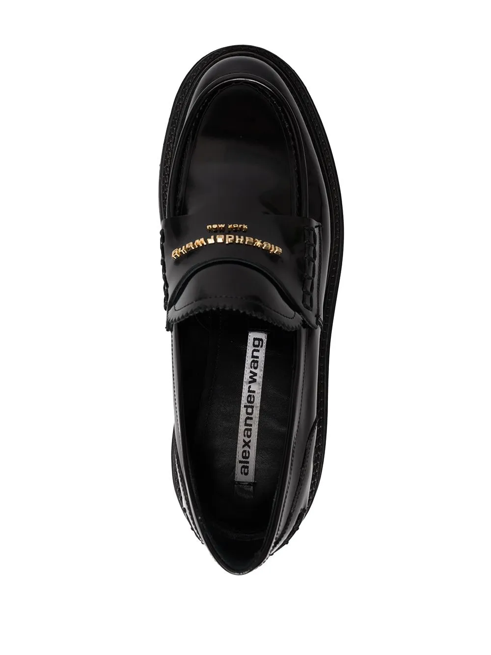 Black leather chunky sole leather loafers