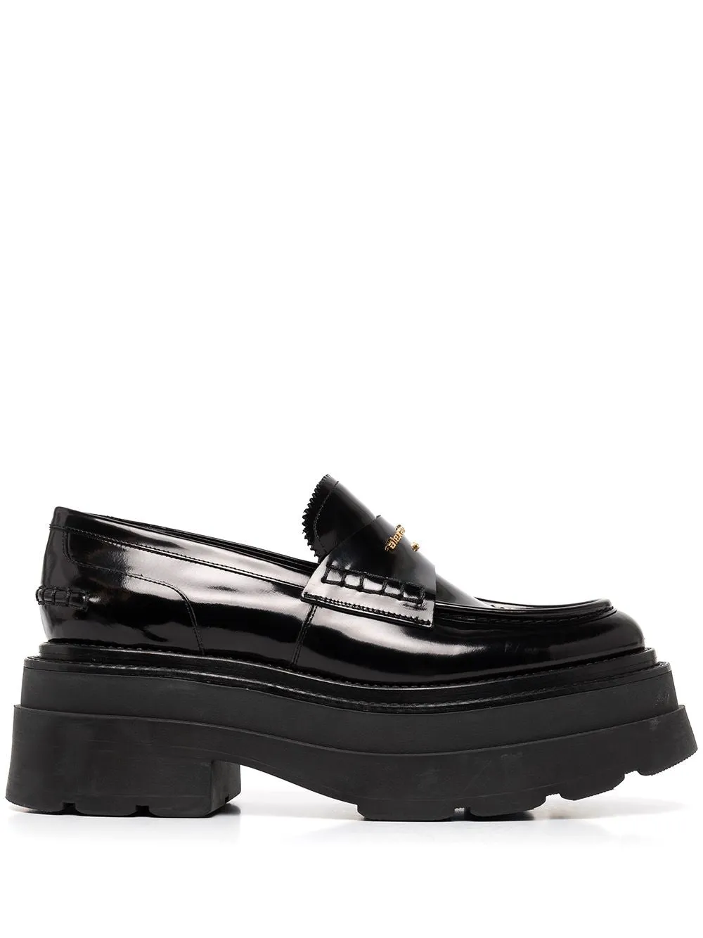 Black leather chunky sole leather loafers