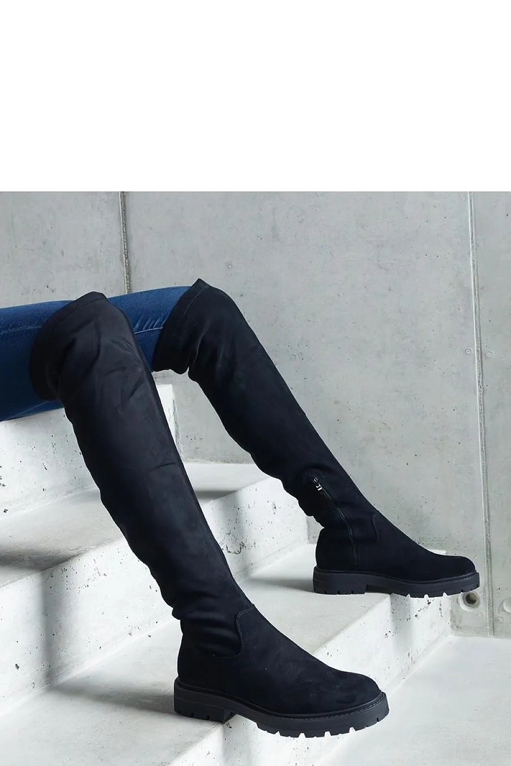 Black long flat sole boots