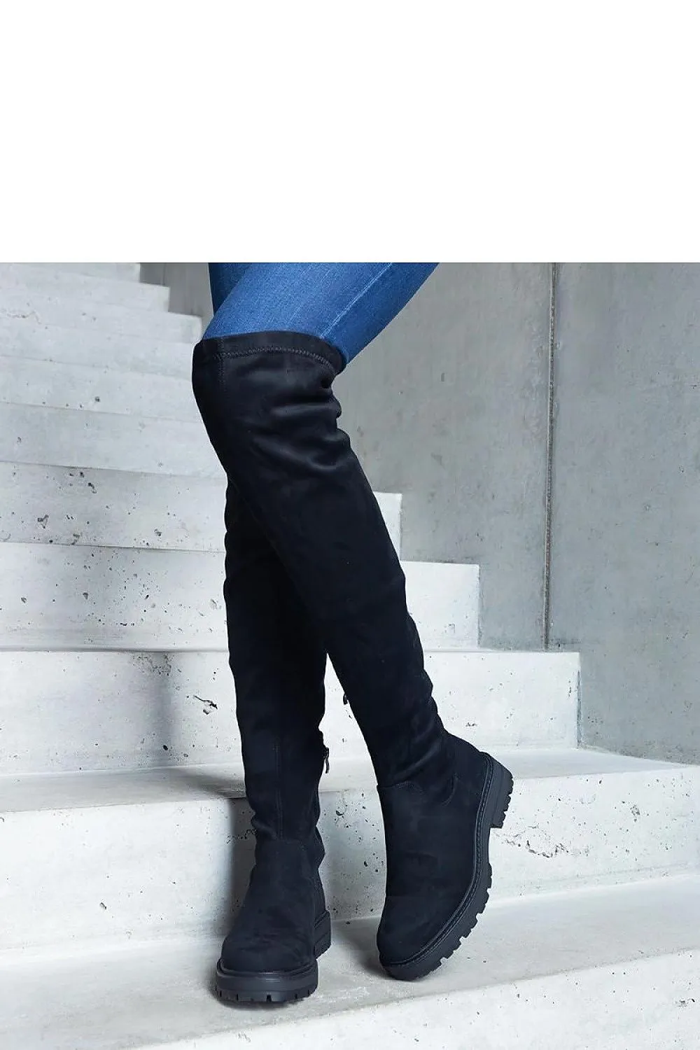 Black long flat sole boots