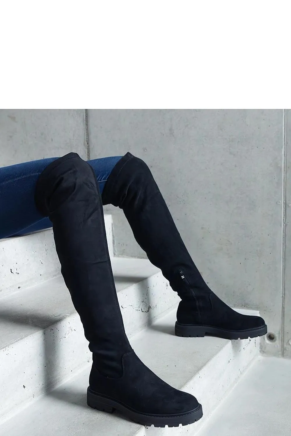 Black long flat sole boots
