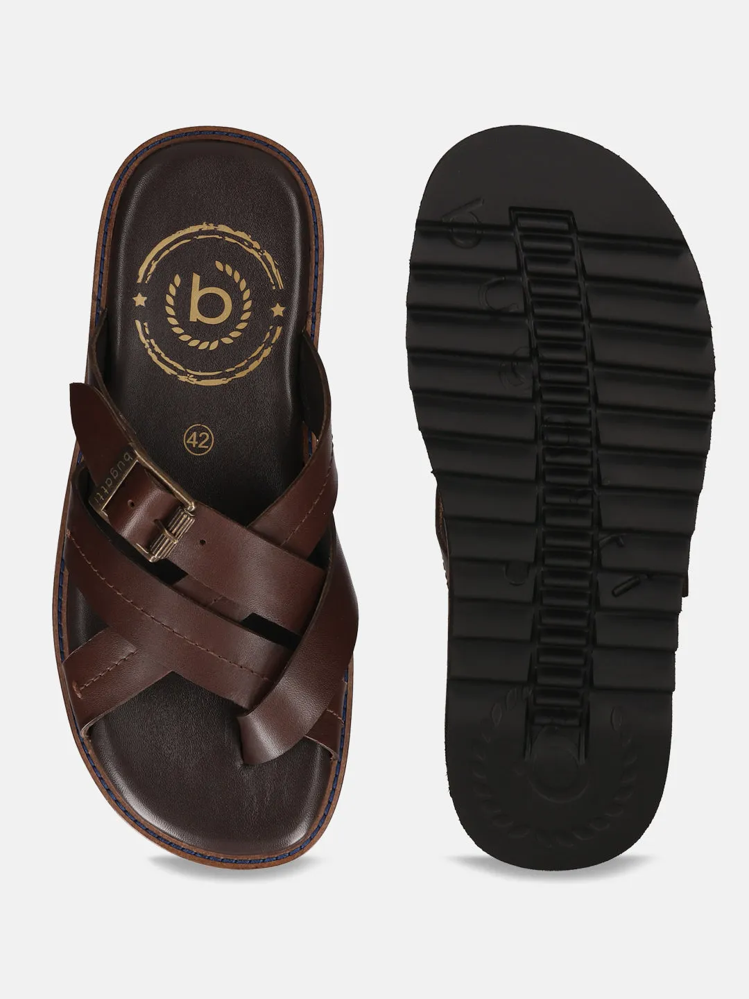 bugatti Dark Brown Cross Strap Sandals