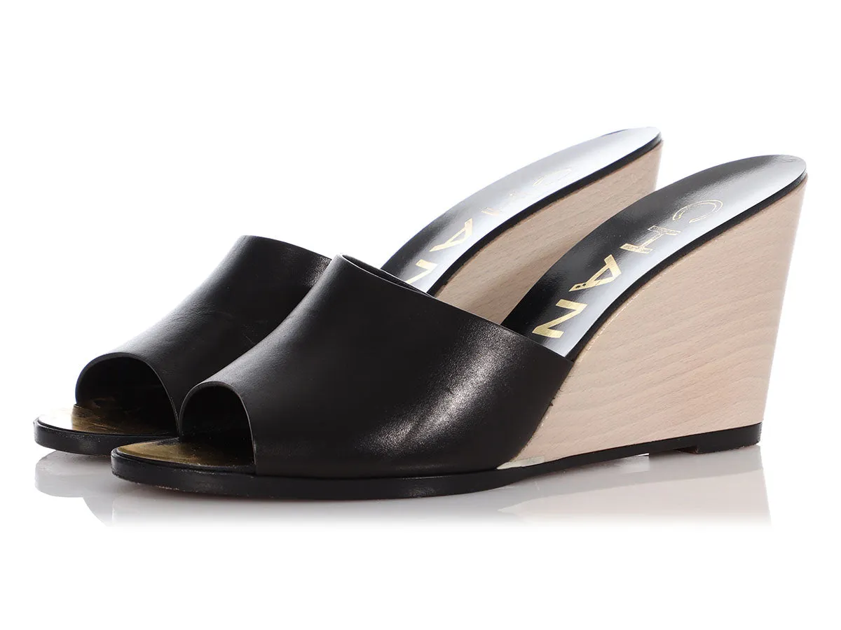 Chanel Black Leather Mule Heels
