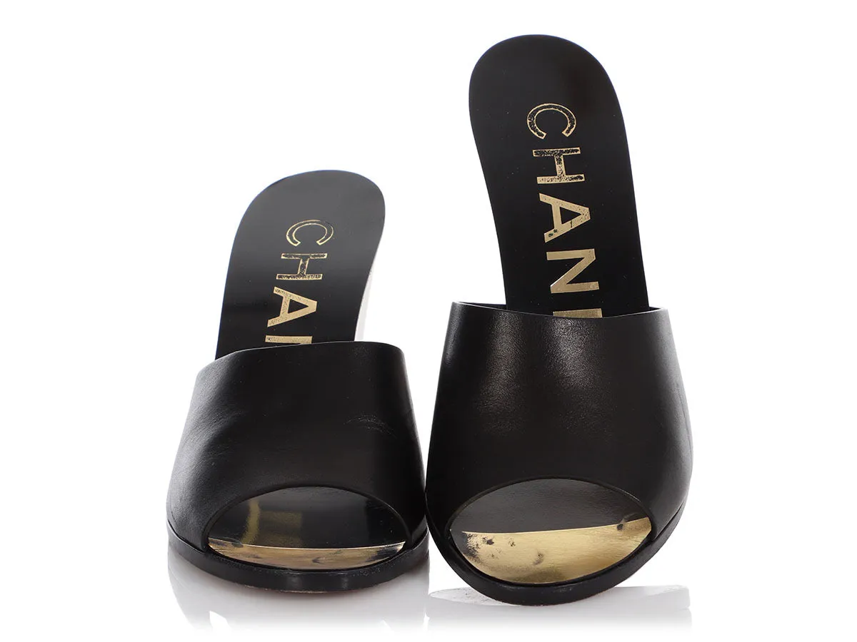 Chanel Black Leather Mule Heels
