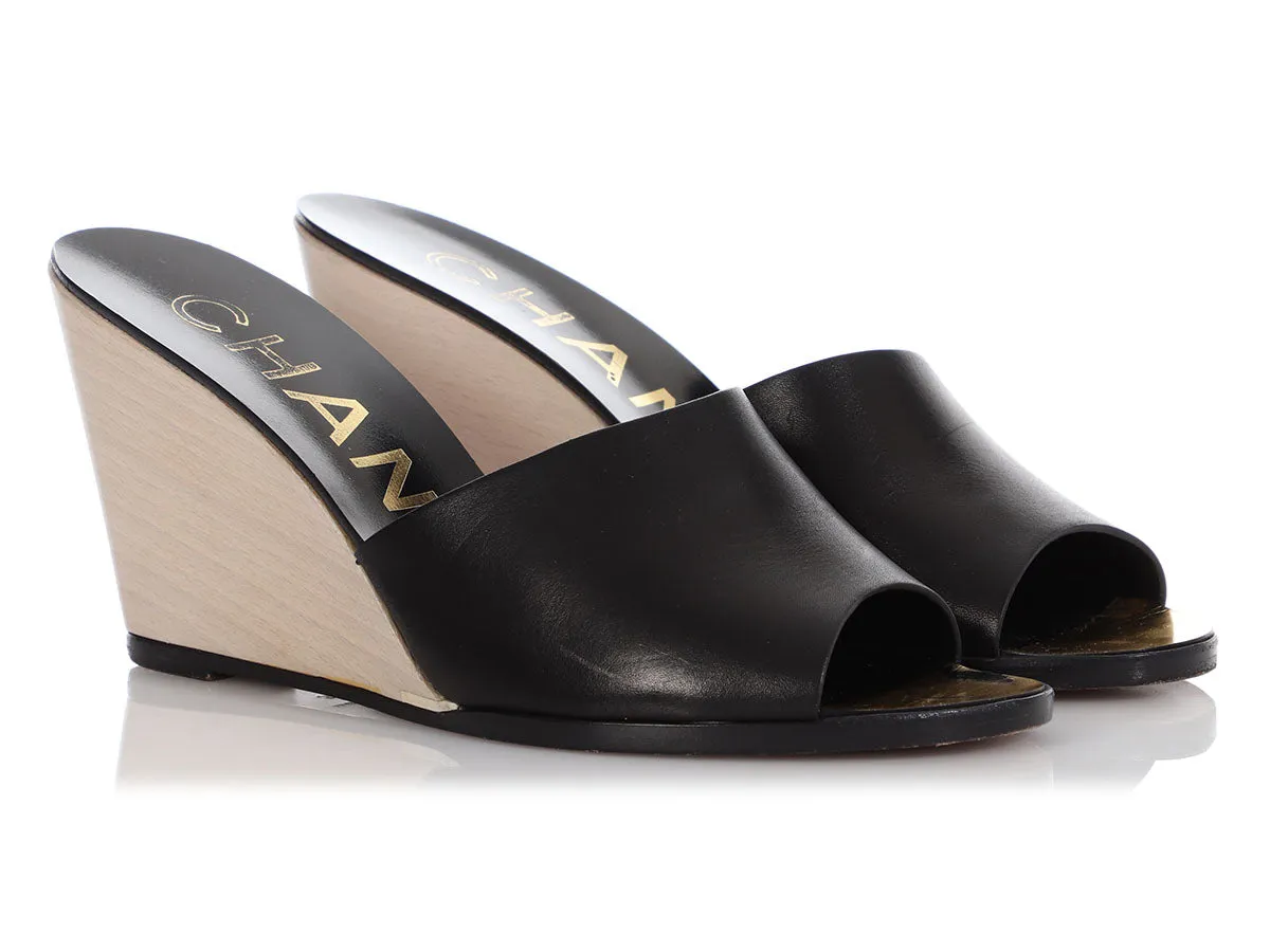 Chanel Black Leather Mule Heels