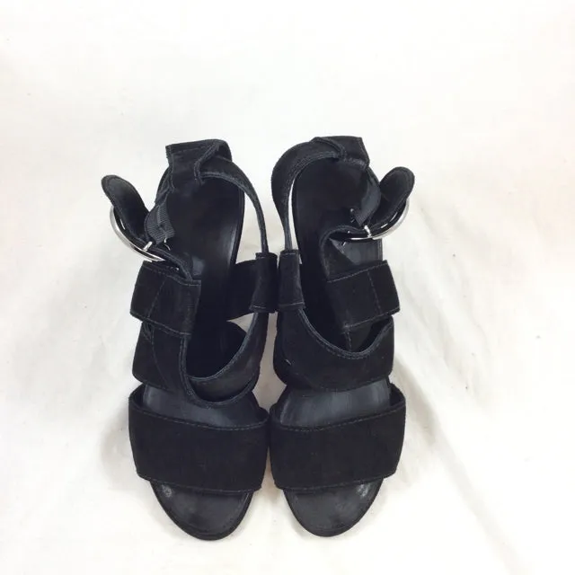 Chanel Suede Wide Strap Wedges. Size 36.5