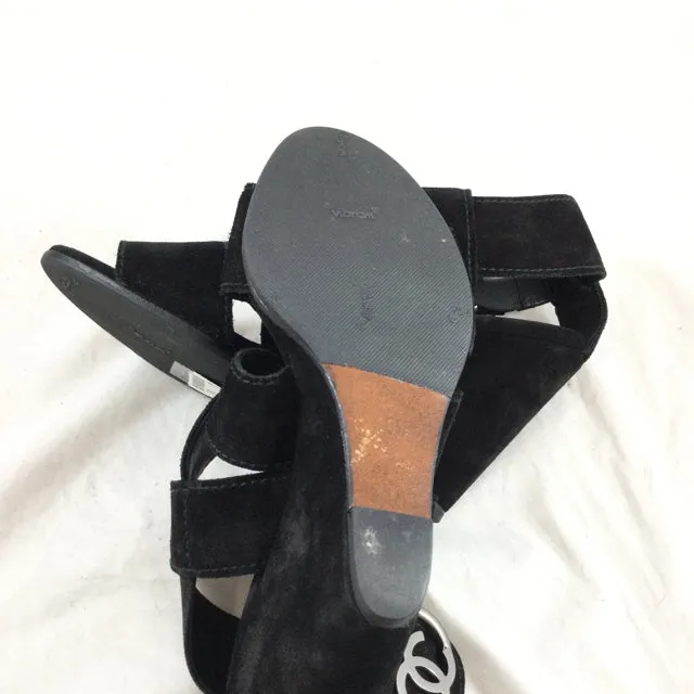Chanel Suede Wide Strap Wedges. Size 36.5