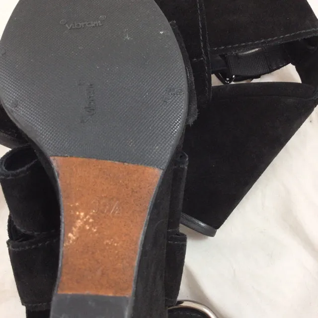 Chanel Suede Wide Strap Wedges. Size 36.5