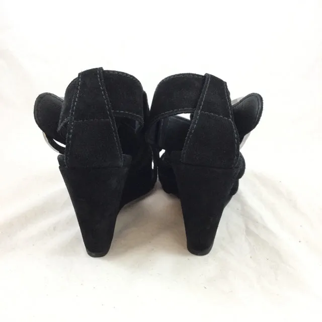 Chanel Suede Wide Strap Wedges. Size 36.5