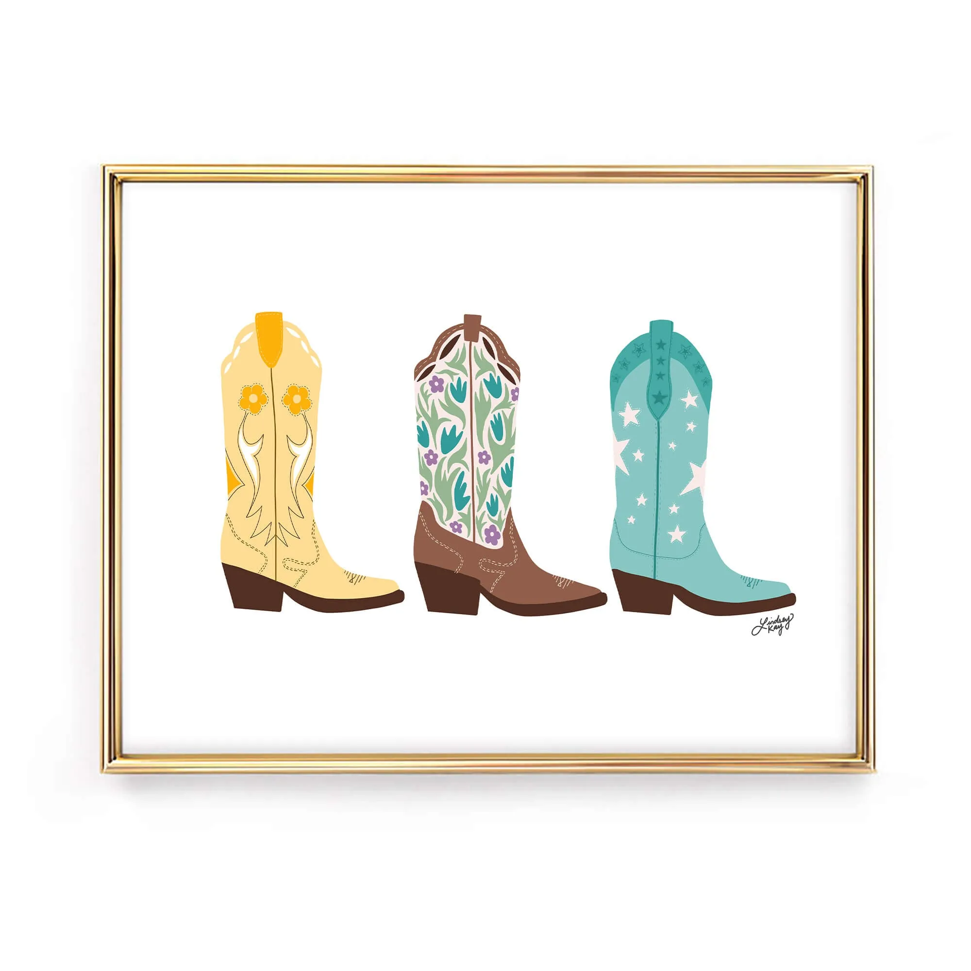 Cowboy Boots Illustration (Pink/Yellow/Purple Palette) - Art Print
