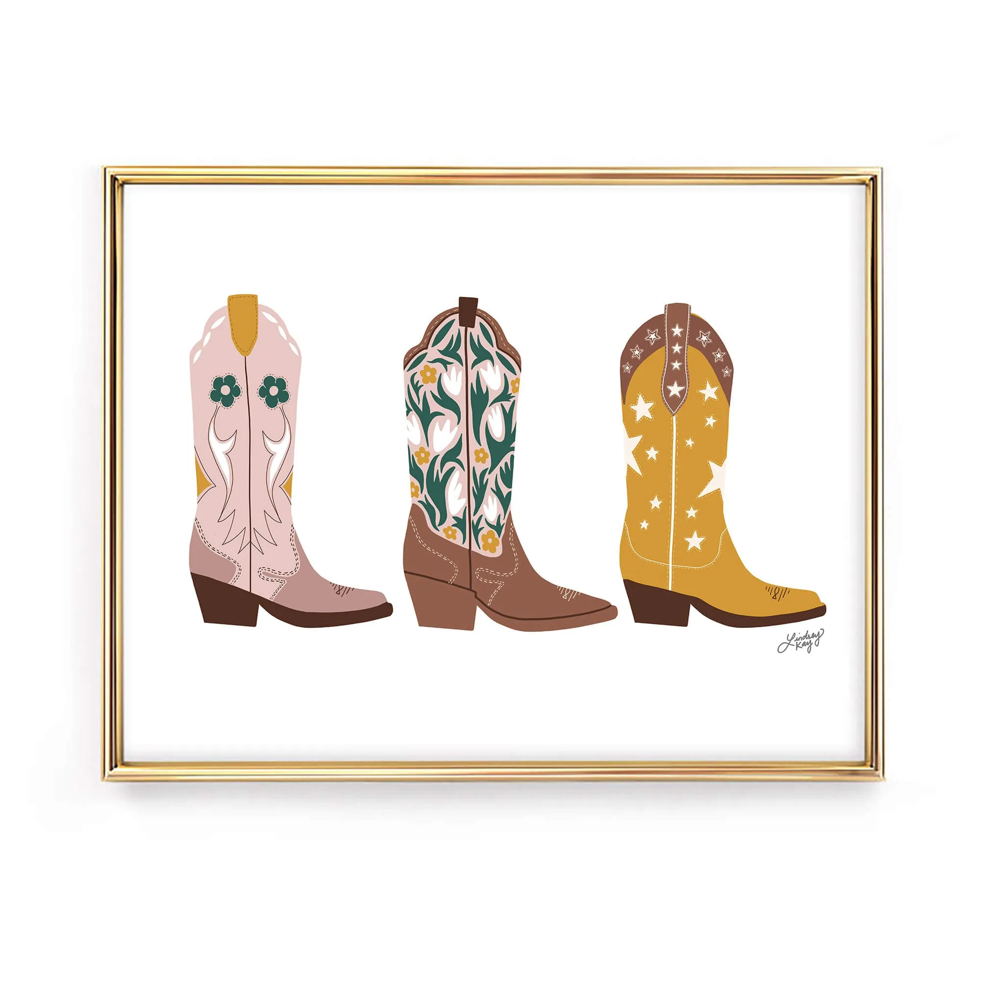 Cowboy Boots Illustration (Pink/Yellow/Purple Palette) - Art Print