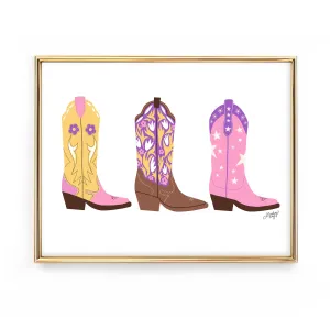 Cowboy Boots Illustration (Pink/Yellow/Purple Palette) - Art Print
