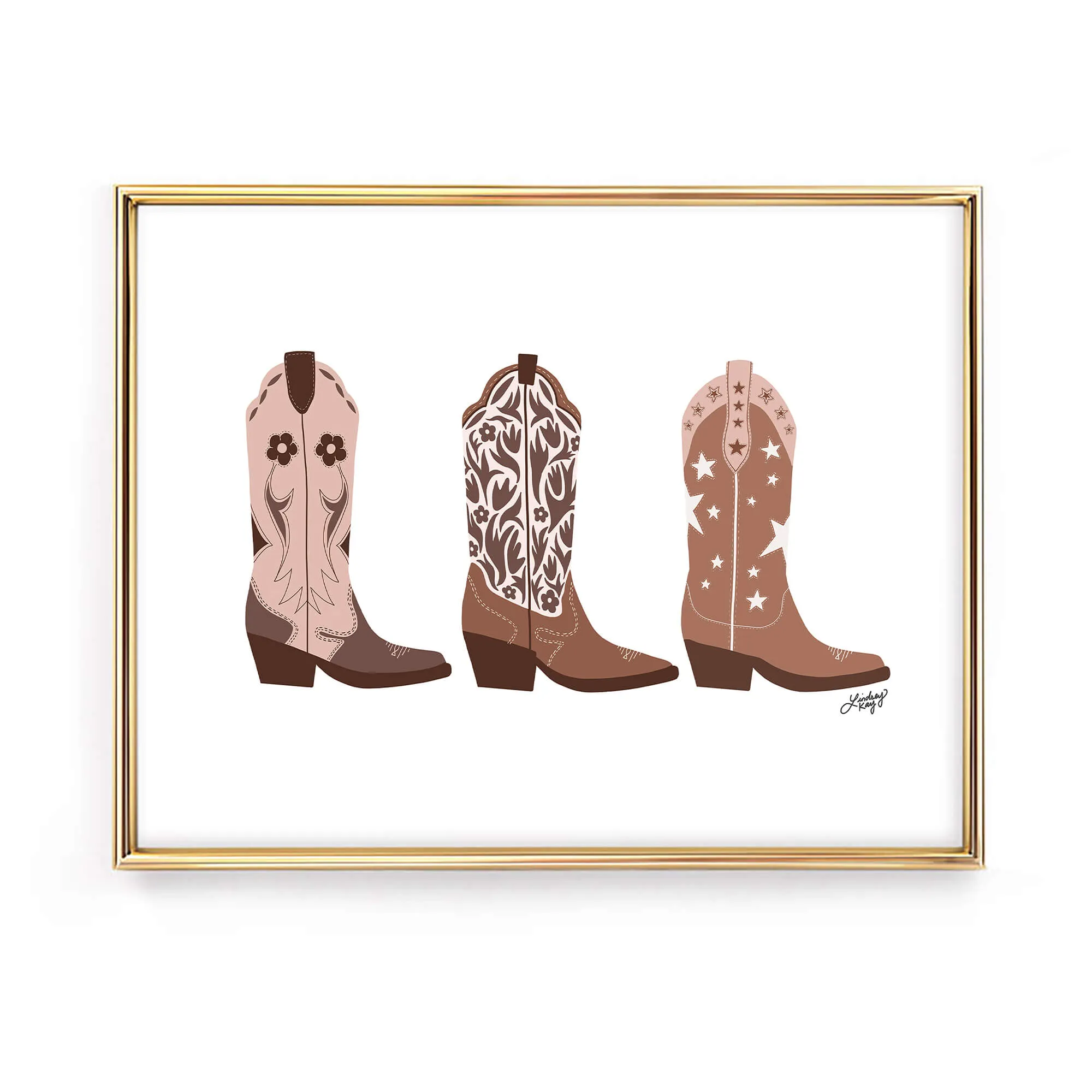 Cowboy Boots Illustration (Pink/Yellow/Purple Palette) - Art Print