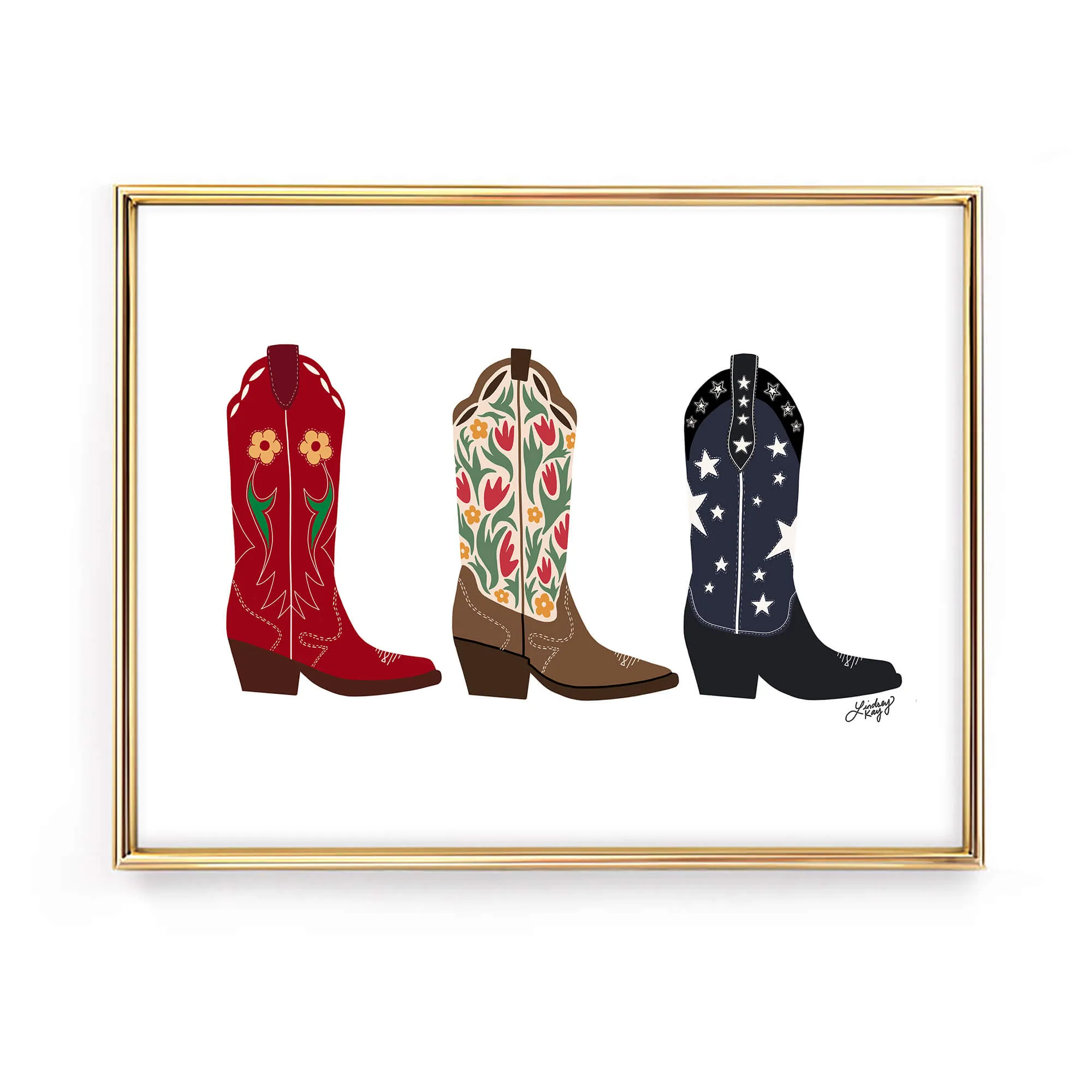 Cowboy Boots Illustration (Pink/Yellow/Purple Palette) - Art Print