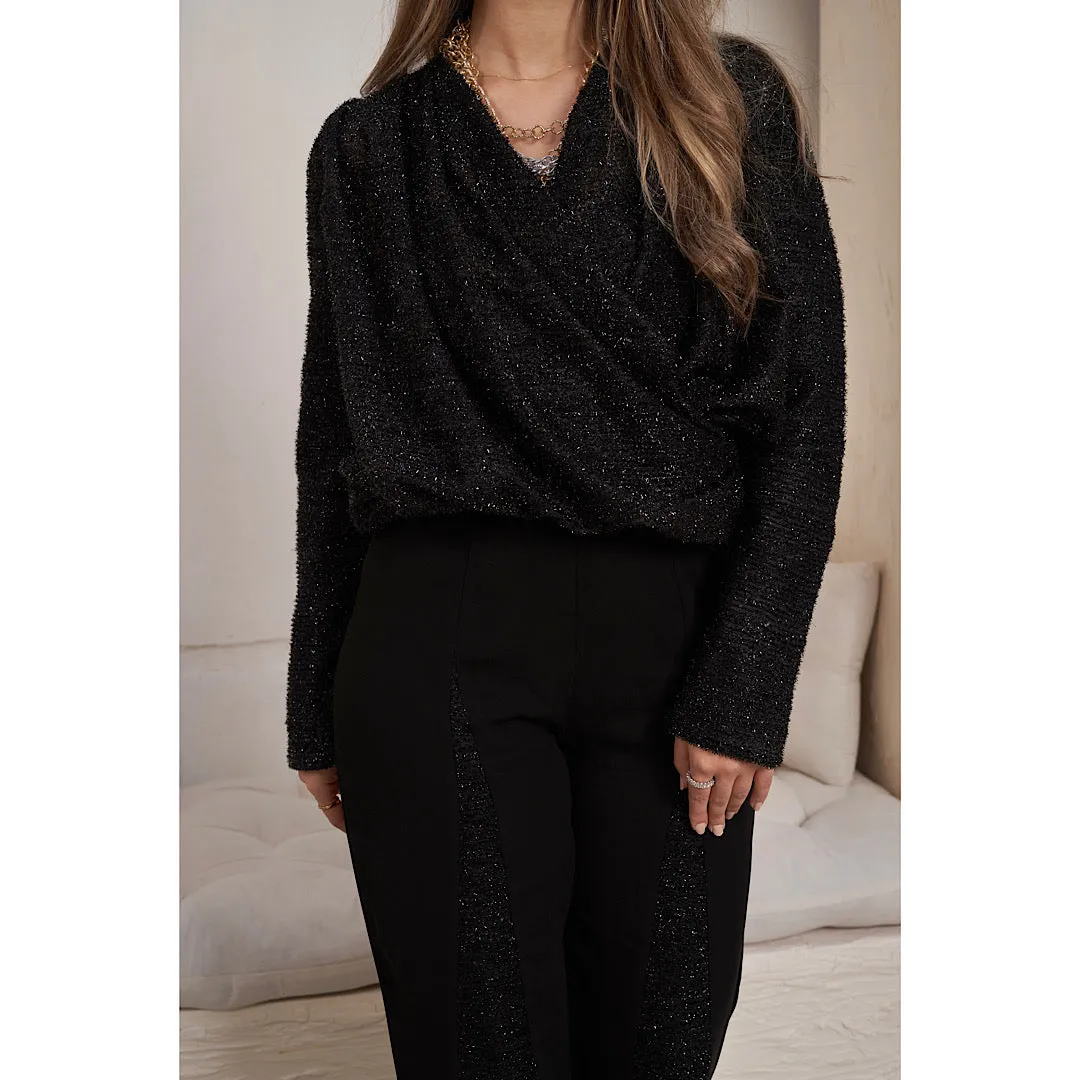 Double breasted drape glittery blouse