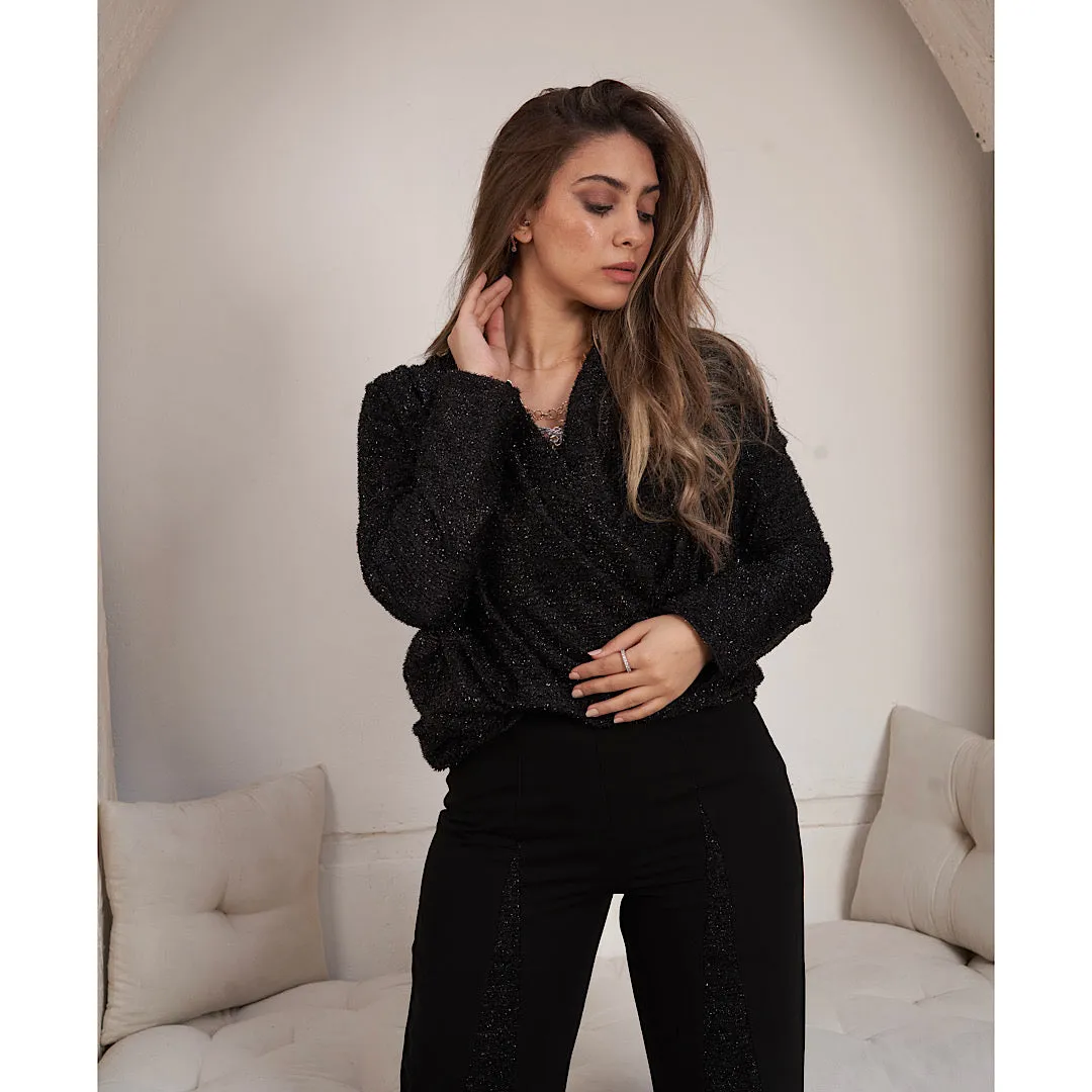 Double breasted drape glittery blouse