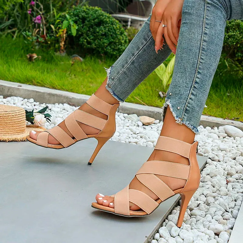 Elastic  Zipper High Heels