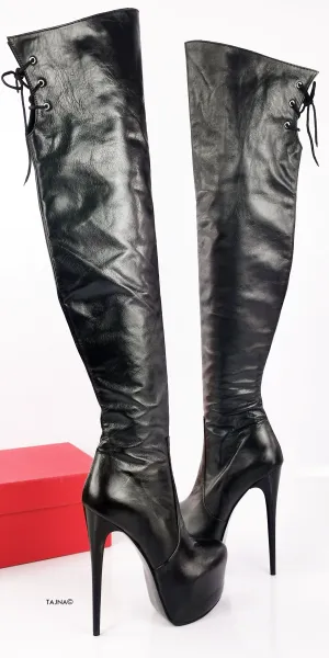Genuine Leather Over The Knee Black Boots