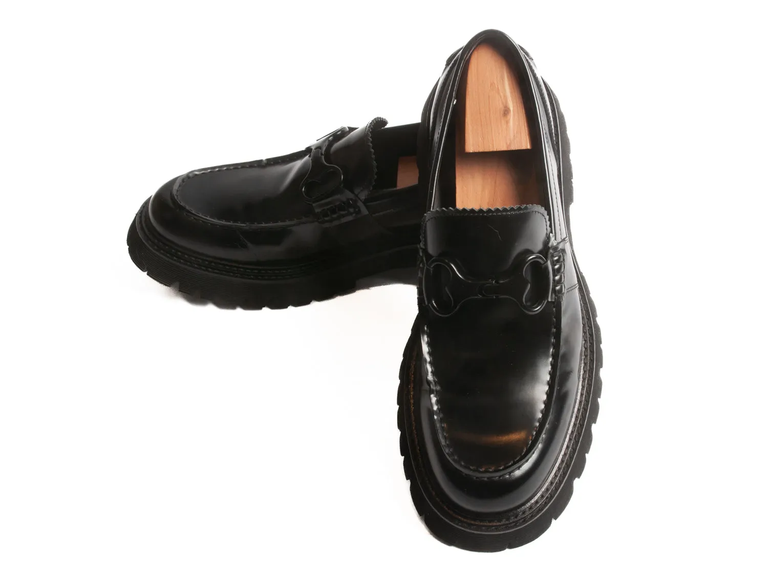 Intensi Black Chunky Horsebit Loafers