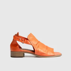 Leather Comfort Block Heel Sandal Orange 8821