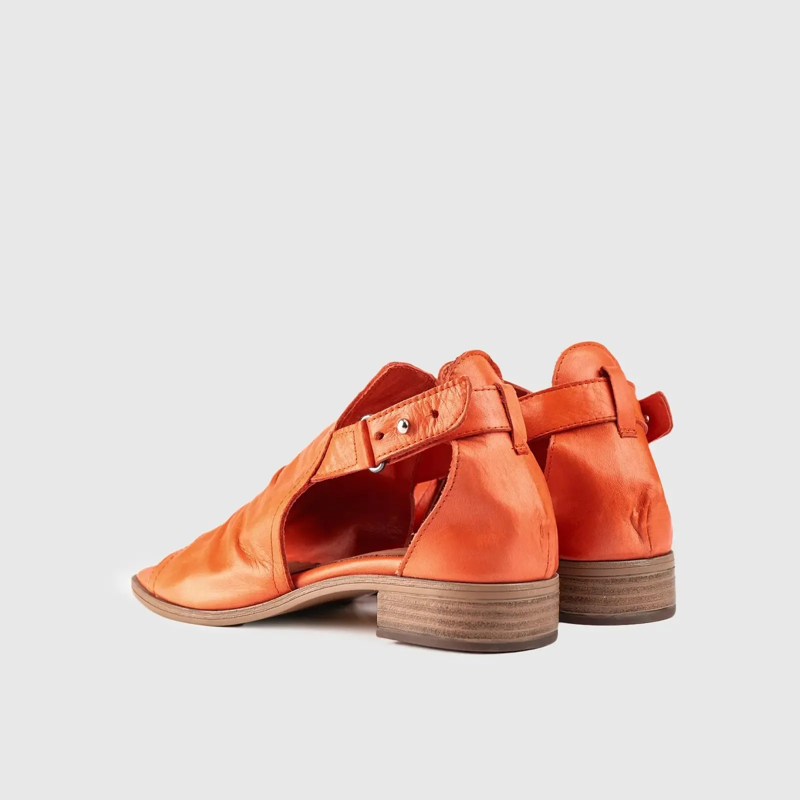 Leather Comfort Block Heel Sandal Orange 8821