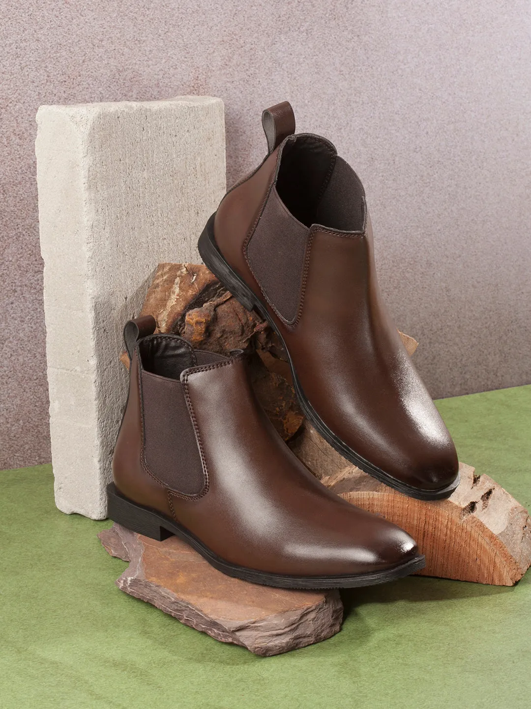 Men's Brown Chelsea Formal Slip On Boots (IX3039)