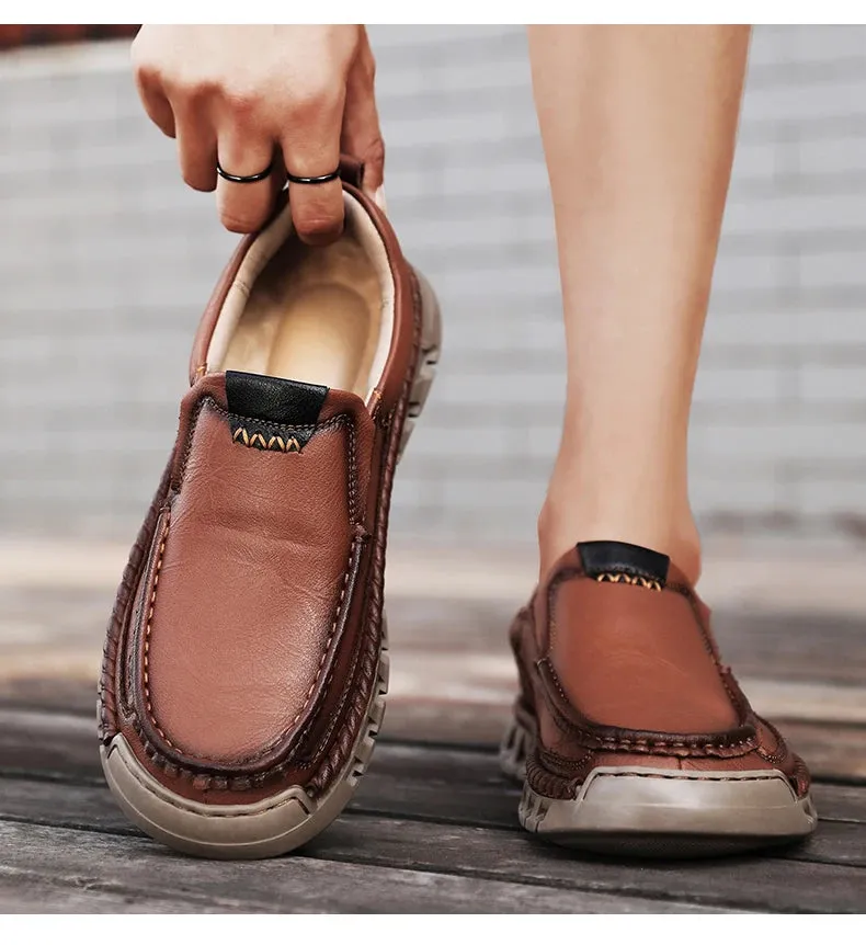 Men's Genuine Split Leather Comfortable Retro Loafer Shoes