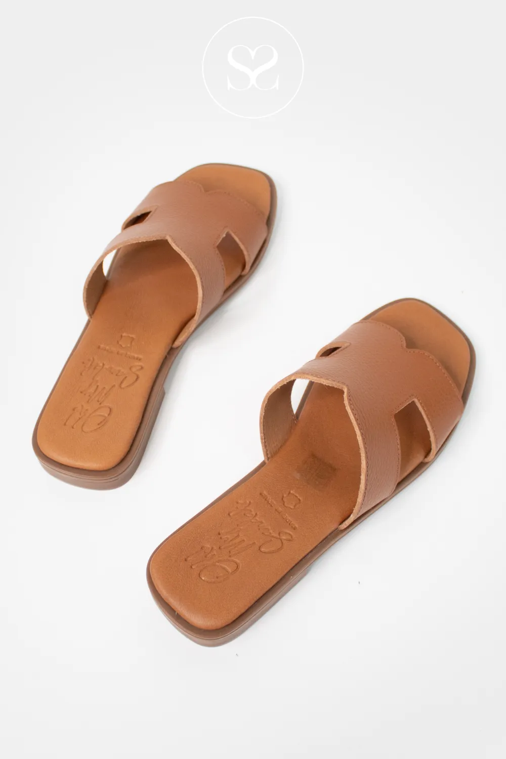 OH MY SANDALS 5580 TAN LEATHER SLIP-ON SANDALS
