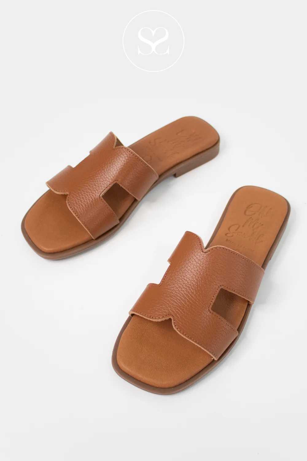 OH MY SANDALS 5580 TAN LEATHER SLIP-ON SANDALS