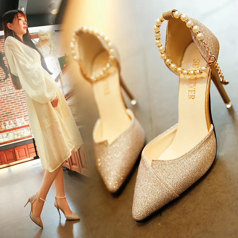 Pearl Bead High Heels - Dazzling Party Pumps