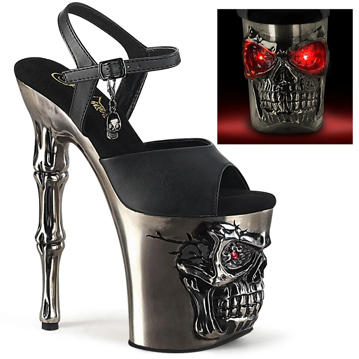 Pleaser Rapture-809-LT Light-Up Skull Platform Ankle Strap Sandal