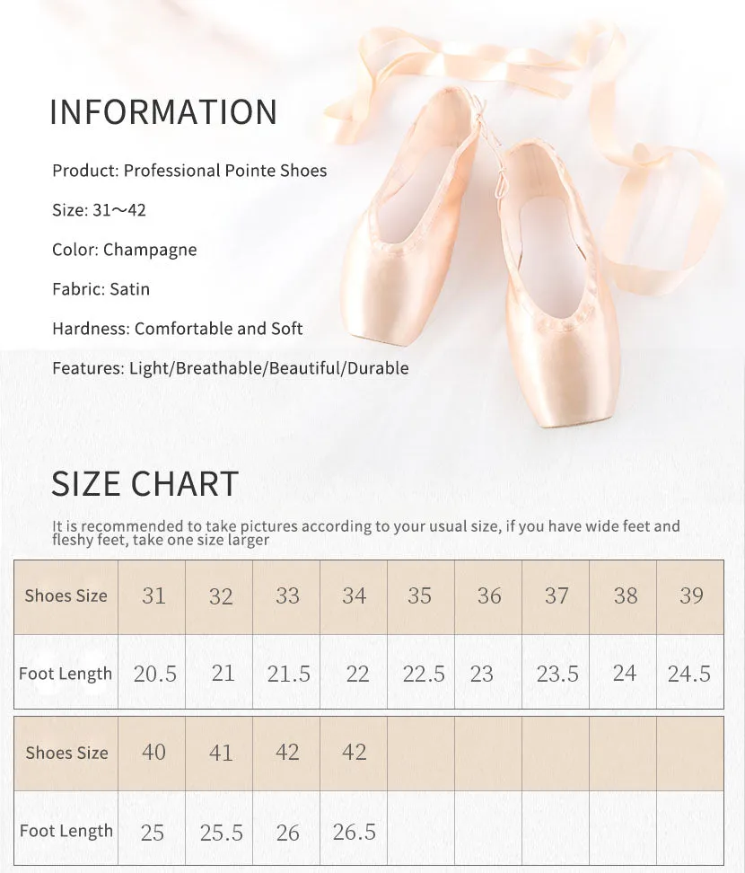 Professional Pointe Shoes Ballet Shoes Pointe Strap Satin Dance Shoes