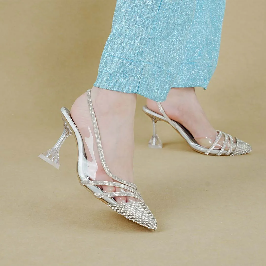Rhinestone Crystal Heels Silver