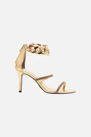 SASKIA CHAIN ANKLET HIGH HEEL SANDAL GOLD