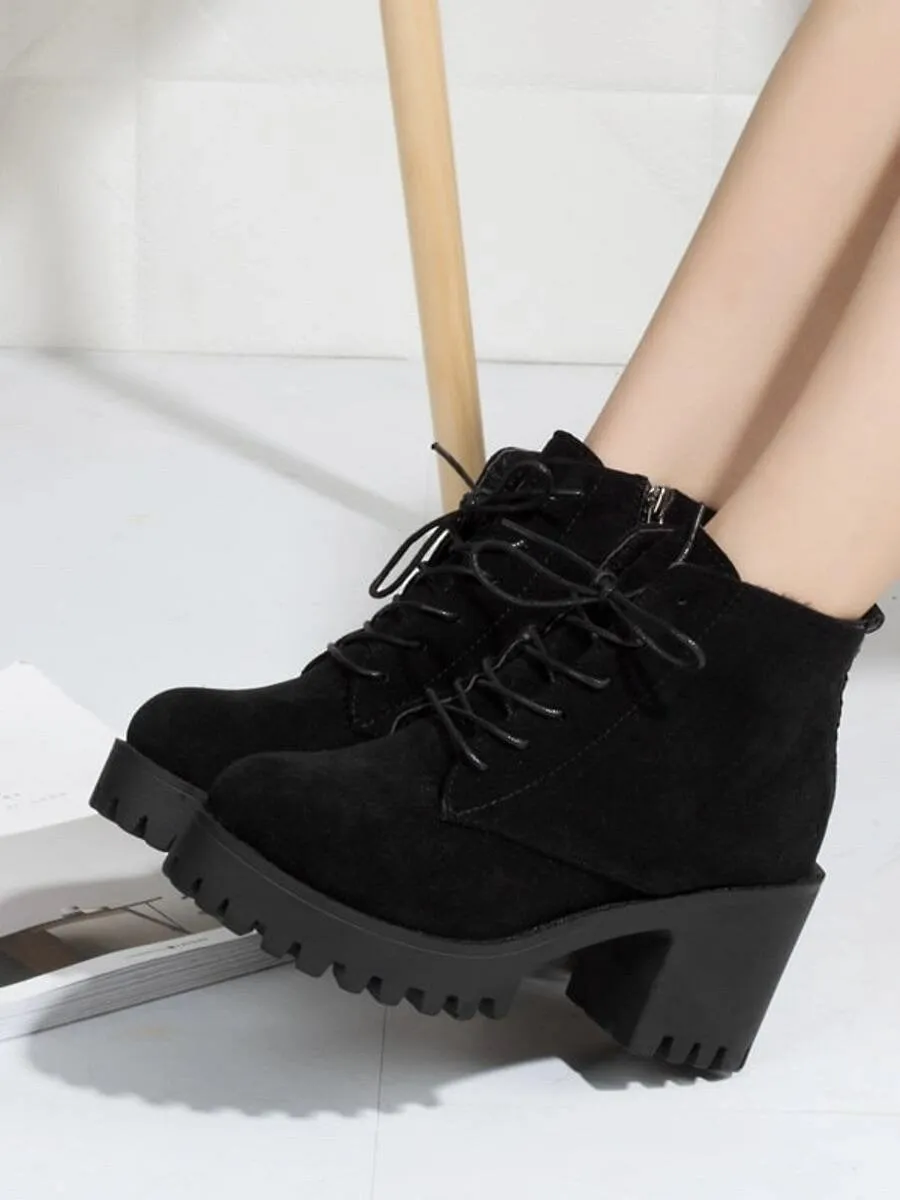 Side Zip Chunky Heeled Lug Sole Boots - Black - FD ⚡