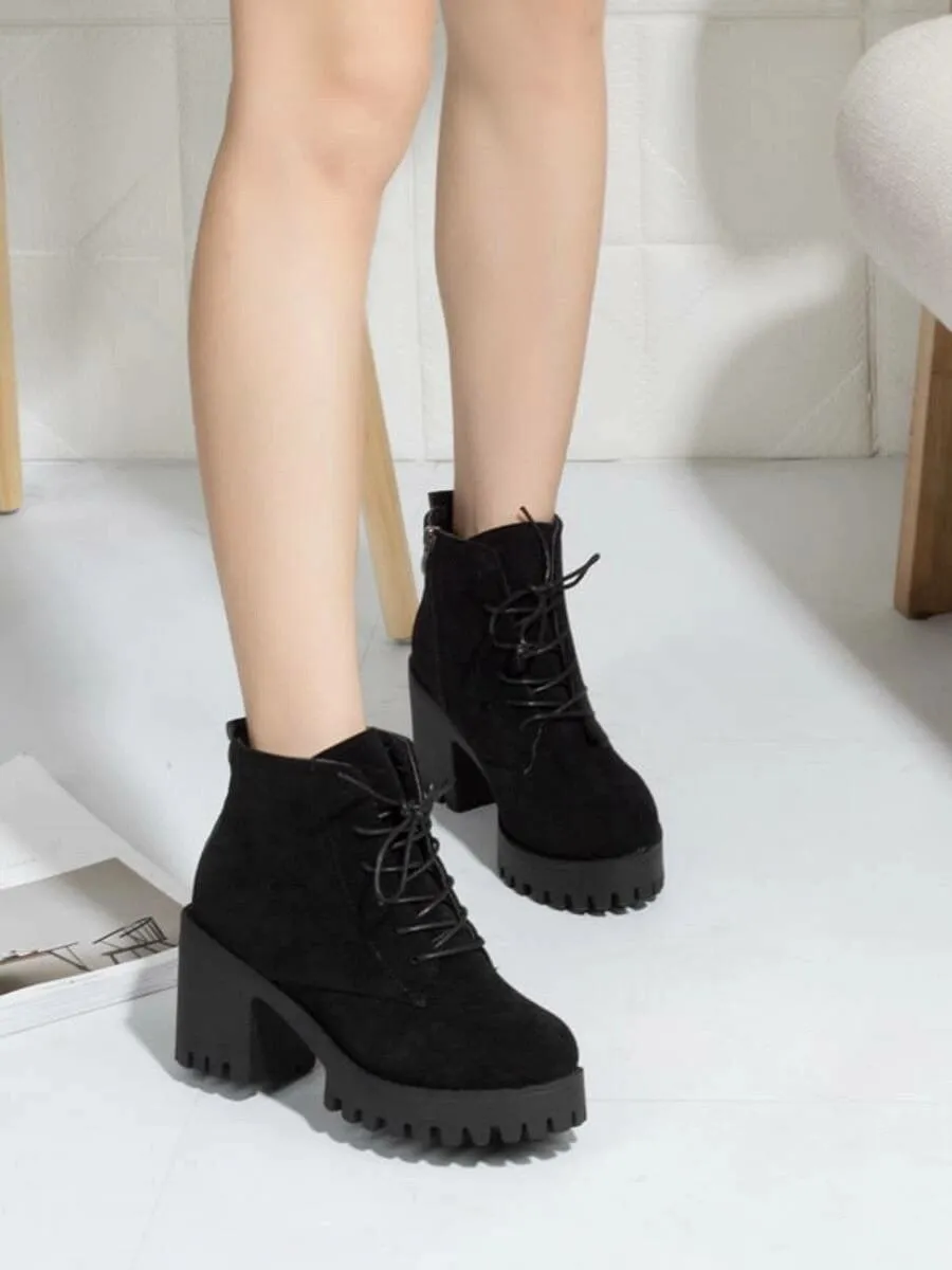 Side Zip Chunky Heeled Lug Sole Boots - Black - FD ⚡